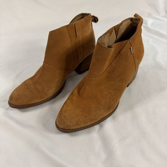 Toms Leilani Brown Suede Zipper Heeled Ankle Booties Women Size 7.5 Dress Boots - Picture 2 of 10